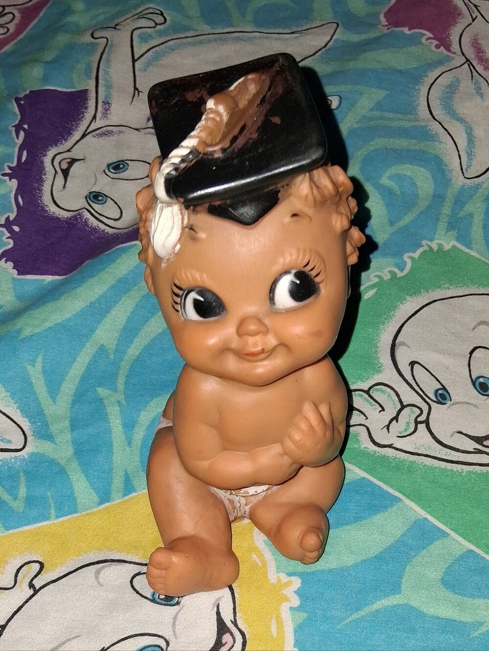 50s Bonnytex New York Vintage Rubber Graduate Baby Penny Bank Figure Doll Toy